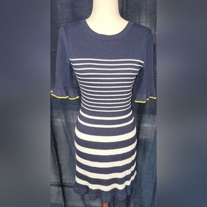 Free Assembly Navy Striped Ribbed Knit Sweater Dress Size M NWT